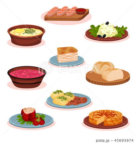 Bulgarian cuisine national food dishes set, traditional healthy food vector Illustration on a white 45693974