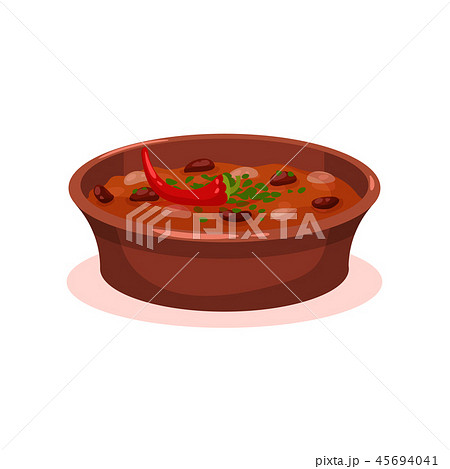 Meat stew with bean in a bowl, Bulgarian cuisine national food dish vector Illustration on a white 45694041