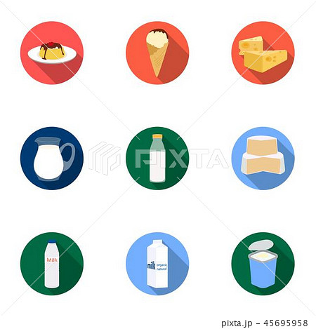 Milk product and sweet set icons in flat style. Big collection of milk product and sweet vector 45695958