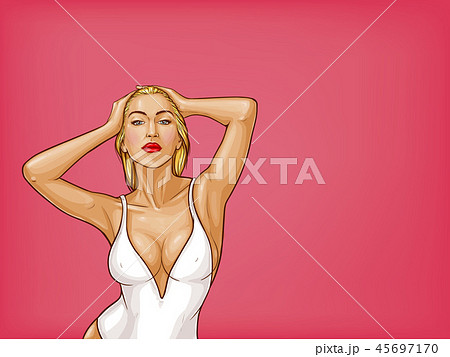 pop art woman in one-piece swimsuit 45697170