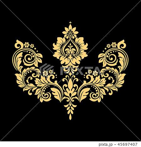 Golden pattern on a black background. Damask  45697407