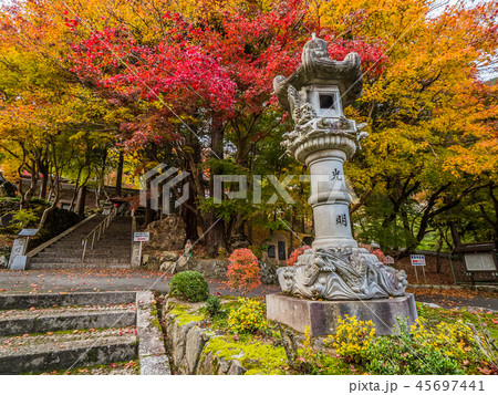 紅葉の長安寺の写真素材