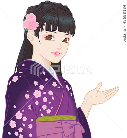 袴の女の子 桜模様 紫 案内のイラスト素材
