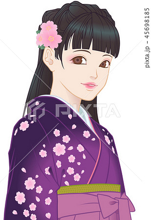 袴の女の子 桜模様 紫のイラスト素材 45698185 Pixta