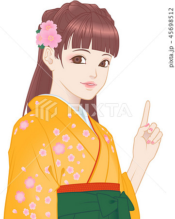 袴の女の子　桜模様　黄色　ポイント 45698512