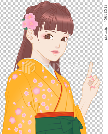 袴の女の子　桜模様　黄色　ポイント 45698512