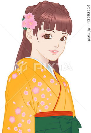 袴の女の子　桜模様　黄色 45698514