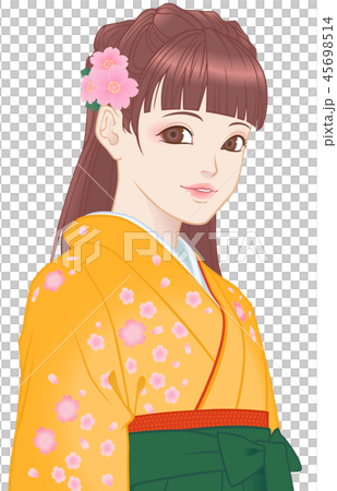 袴の女の子　桜模様　黄色 45698514