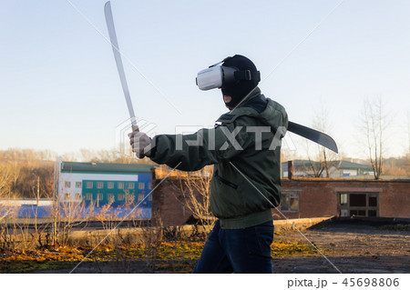 Training a person wearing virtual reality glasses Training a person wearing virtual reality glasses 45698806