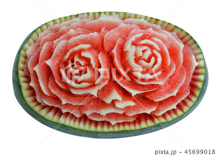 Watermelon Thai fruit carving isolated on white 45699018
