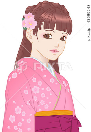 袴の女の子 桜模様 ピンクのイラスト素材