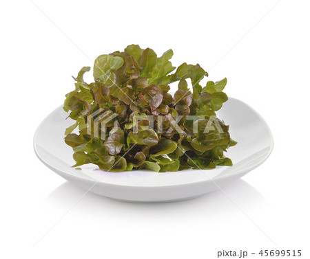 Fresh  lettuce on plate isolated on white  45699515