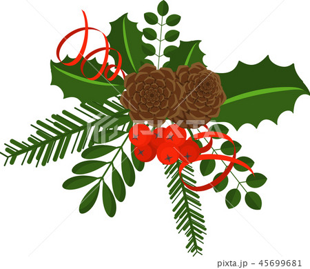 Holly berry branch for Christmas wreath and pattern 45699681