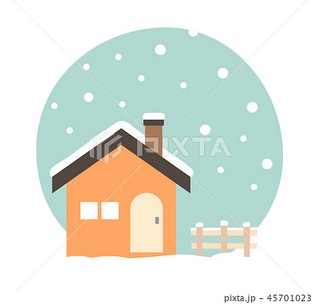 家 山小屋 冬の雪背景のイラスト素材