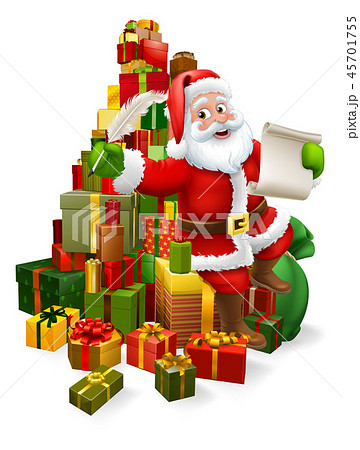 Santa Claus Checking Christmas Gift List Cartoon 45701755
