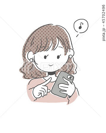 スマホを触る女性のイラスト素材 45702496 Pixta