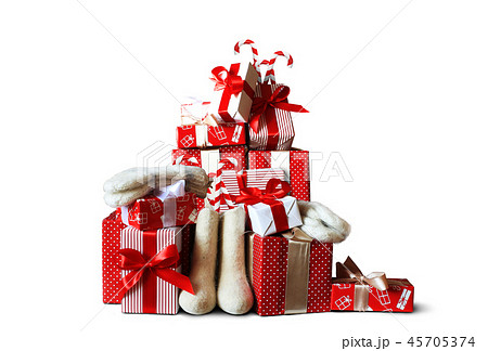 Christmas and new year gifts in red package 45705374