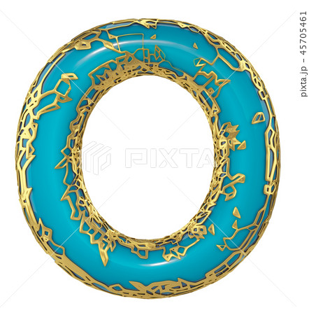 Golden shining metallic 3D with blue paint symbol capital letter O - uppercase isolated on white. 3d 45705461