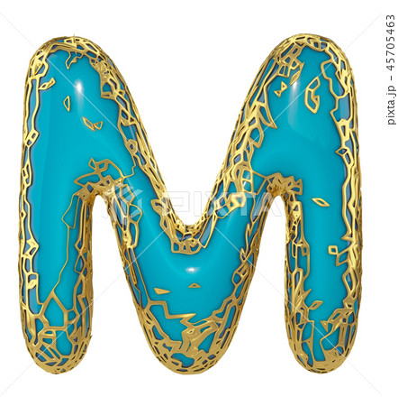 Golden shining metallic 3D with blue paint symbol capital letter M - uppercase isolated on white. 3d 45705463