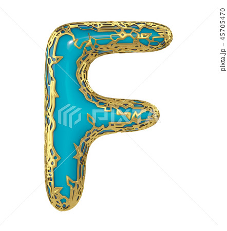 Golden shining metallic 3D with blue paint symbol capital letter F - uppercase isolated on white. 3d Golden shining metallic 3D with blue paint symbol capital letter F - uppercase isolated on white. 3d 45705470