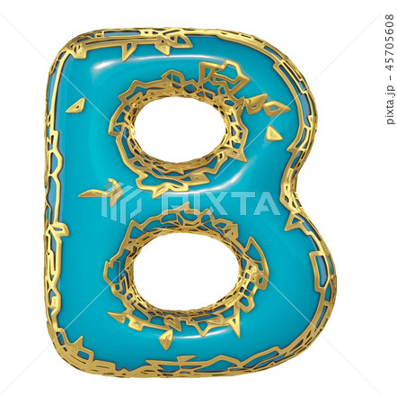 Golden shining metallic 3D with blue paint symbol capital letter B - uppercase isolated on white. 3d 45705608