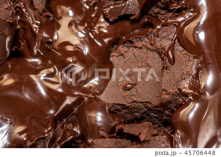 Closeup view of hot brown delicious molten chocolate Closeup view of hot brown delicious molten chocolate 45706448