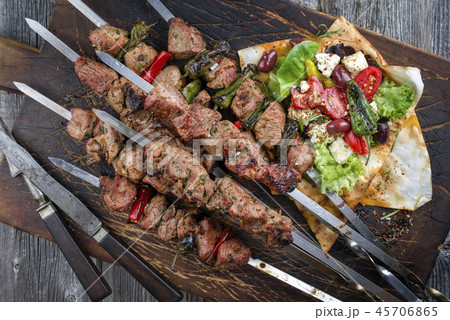 Traditional Shashlik with Salad and Yufka Bread  45706865