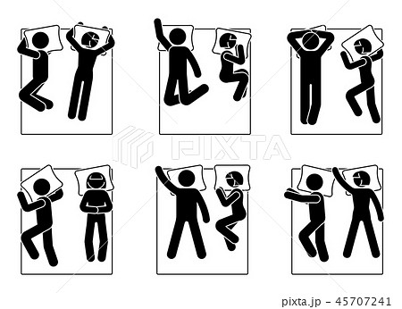 Stick figure man, woman laying in bed position set 45707241
