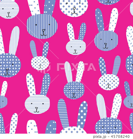 Cute bunnies blue white pink seamless pattern 45708240