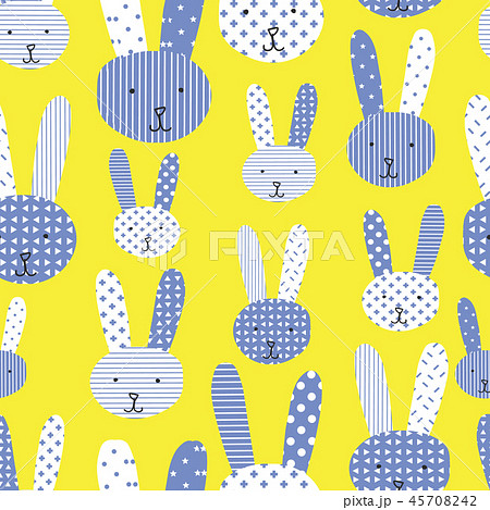 Cute bunnies blue white lime seamless pattern 45708242