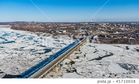 Khabarovsk bridge-road and railway bridge that crosses the Amur river in the city of Khabarovsk in 45710038