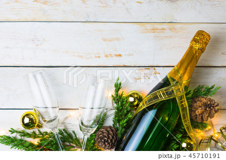 Bottle and glass of champagne 45710191