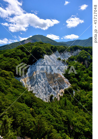東北 白神山地 日本キャニオン 展望台より 日本キャニオンの不思議な眺め 縦 １ の写真素材