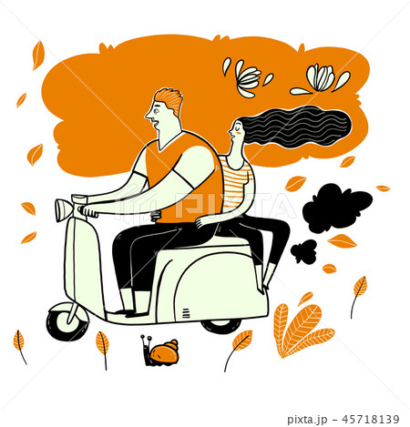 The couple riding scooter. 45718139