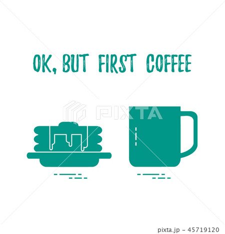 Cup with coffee and pancakes with gravy and scoop 45719120