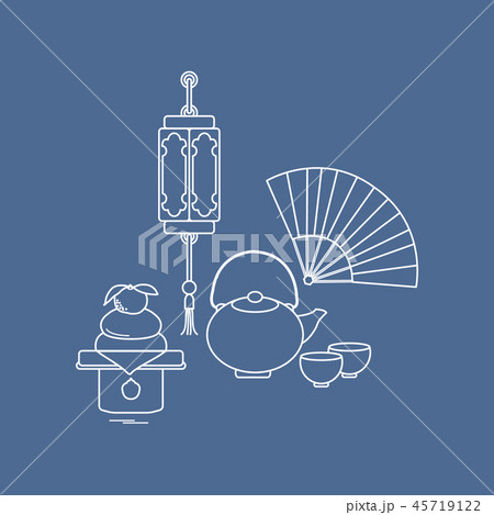 Chinese lantern, kettle, cups, fan, kagami mochi 45719122