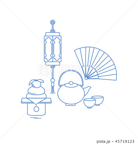 Chinese lantern, kettle, cups, fan, kagami mochi 45719123