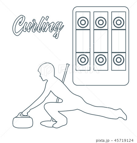 Playground for curling, broom, stone and athlete 45719124