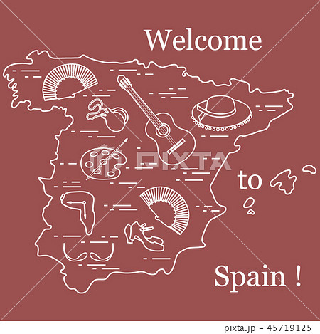 various symbols of Spain arranged in a circle 45719125