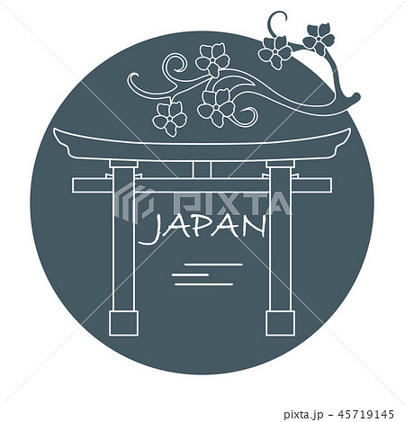 Branch of cherry blossoms and torii, ritual gates Branch of cherry blossoms and torii, ritual gates 45719145