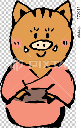<年賀状>正座するイノシシ(着物) 45720154