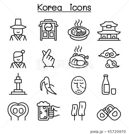 Korea Icon Set In Thin Line Styleのイラスト素材