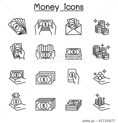 Money & hand icon set in thin line style 45720977