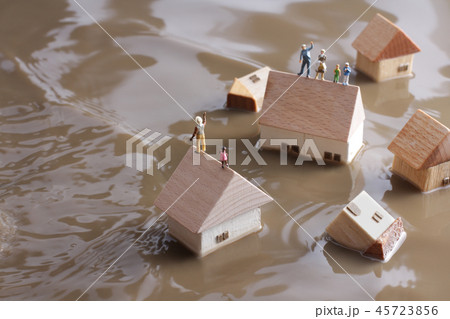水害で水没した家と孤立する人々 45723856