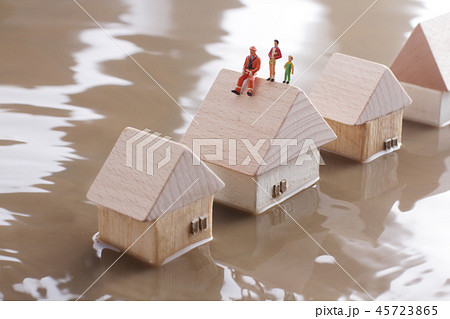 水害で水没した家と孤立する人々 45723865