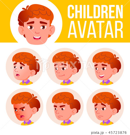 Boy Avatar Set Kid Vector. Primary School. Face Emotions. Red Head, Icon. Small, Junior. Casual 45723876