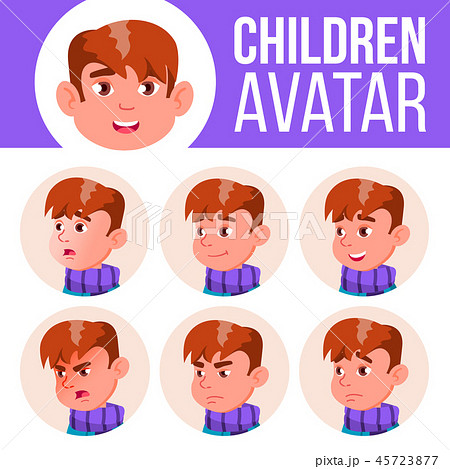 Boy Avatar Set Kid Vector. Primary School. Face Emotions. Children, Young People. Childish 45723877