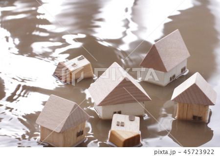 水害で水没した家と孤立する人々 45723922