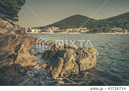 Beautiful rocky Croatian coast in Dubrovnik 45726734
