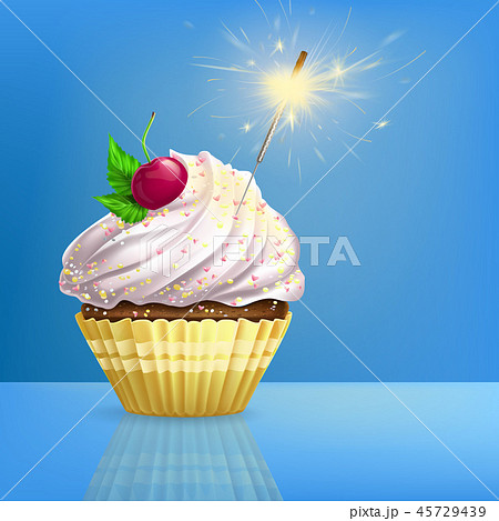 Cupcake decorated fired sparkler realistic vector Cupcake decorated fired sparkler realistic vector 45729439